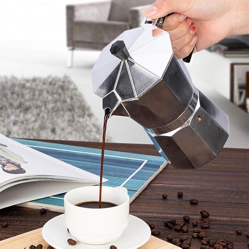Espresso Maker 6 Cup Stovetop Moka Pot Aluminum Italian Coffee Percolator With Lid Manual Brewer Kitchen Coffee Maker(Silver)